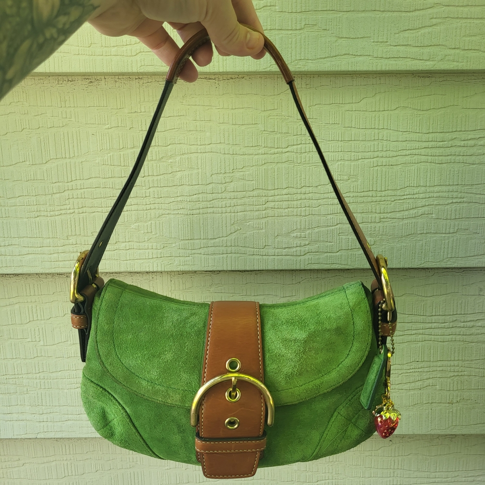 Y2k Green Suede Mini Coach Soho Flap Bag